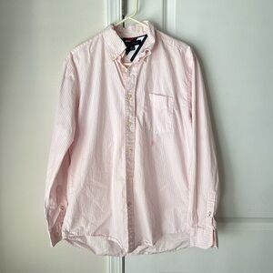 Tommy Hilfiger Men’s Pink Striped Button Down Shirt MEDIUM Academia Prep cotton
